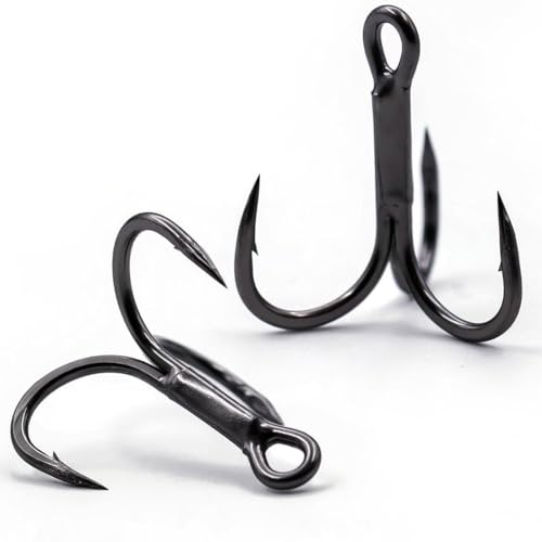 9KM DWLIFE Treble Hooks 4X High Carbon Steel Triple Hooks Fishing Hooks for Big Salmon Trout Bluefish Catfish Hooks 10 pcs - color: Black, size: 3/0#