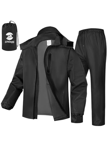 SaphiRose Men's Waterproof Rain Gear 2pcs/set Packable Rain Suit for Working Fishing - color: Black, size: XX-Large