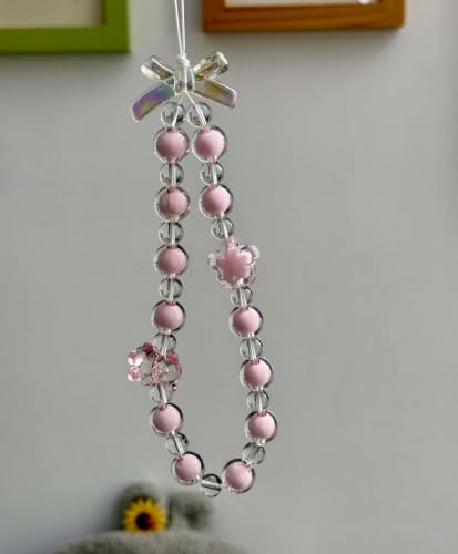 Beaded Phone Lanyard Wrist Strap Phone Charms Fixed Beads Pearl Chain - color: PC-tm-3