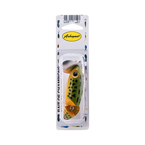 Arbogast Jitterbug Topwater Bass Fishing Lure - Excellent for Night Fishing - color: Frog Yellow Belly, size: 3 1/2", 5/8 oz