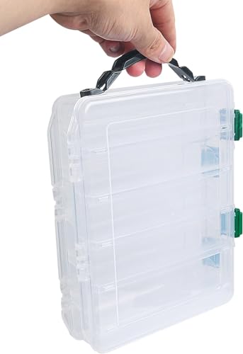 Realure Double Sided Lure Box with Handheld,4.5x17x20cm Small Fishing Lure Box,Sea Fishing Tackle Box,for Hard or Soft Lures,Diving Floating Sinking Skirted Topwater Lures,10 Grids (Transparent)