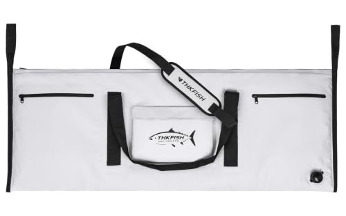 THKFISH Insulated Fish Cooler Bag, Fish Kill Bag for Caught Fish Ice Cold - color: White-Black, size: 48*18IN