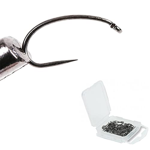 Maxcatch 100pcs Barbless Fly Fishing Hooks for Fly Tying Dry Nymph Wet Shrimp Jig Hook with Mini Box - color: Shrimp&Caddis Pupa Hook(Barbless) 7251, size: #18-100pcs
