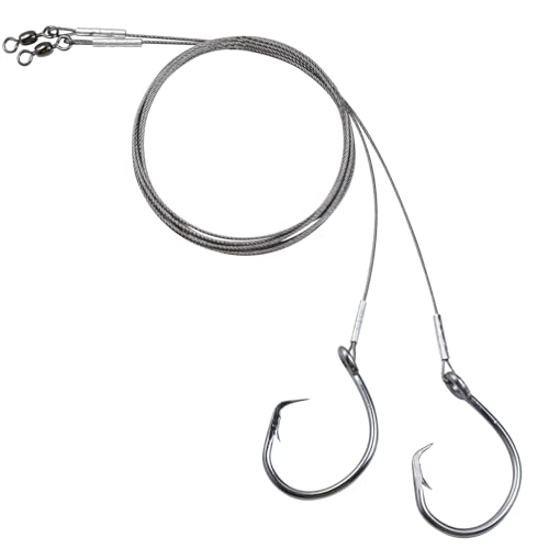 2 Pack Pre-Tied Shark Fishing Hook Rigs Heavy Duty Stainless Leader Wire and Big Game Circle Hooks 14/0 16/0 18/0 Ideal for Deep Sea Fishing Shark Tuna Halibut - size: 18/0 - 2 PCS