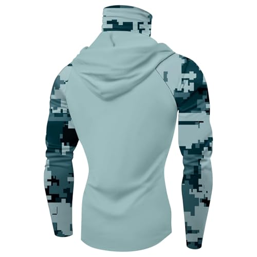 Hooded Fishing Shirts with Face Mask Cooling UPF 50+ Sun Protection Rash Guard Moisture Wicking Outdoor Boat Sun Shirt - color: A06-mint Green, size: 5X-Large