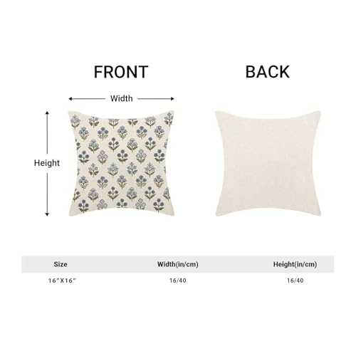AEIOAE Vintage Floral Pillow Covers 16 x 16 Inch Set of 2 Blue Green Block Print Decorative Throw Pillow Covers Boho Rustic Farmhouse Gift Cushion Case for Home Sofa Outdoor Decor - color: Floral2, size: 16" x 16" (Pack of 1)