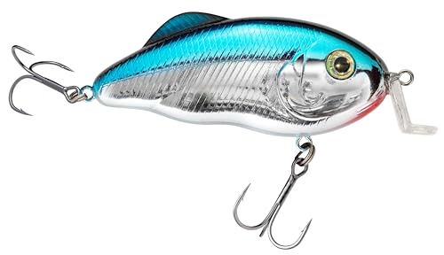 Strike King Hybrid Hunter Jr Crankbait Fishing Lure, 1/2 oz, Reflective 3D Eyes - color: Chrome Blue, size: 1 oz (Pack of 1)