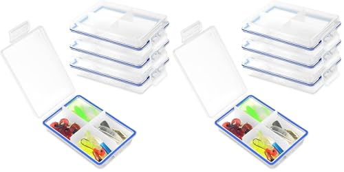 DLUGOPIS 4 Pcs Mini Waterproof Tackle Organizer - Small Fly Fishing Box with Dividers for Hooks, Flies, Beads & Lures (Pack of 2) - size: 4in(L)×2.5in(W)×1in(H) (Pack of 2)