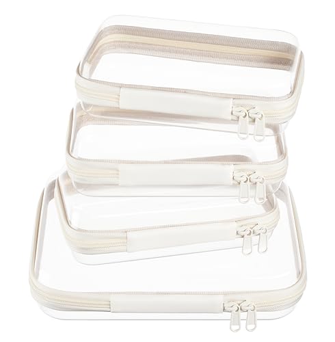 4 pcs Clear Zipper Pouches,Hard Shell Zipper Case, Toiletry Bag for Travel, CLear Diaper Bag, Toiletry Pouch, Travel Organizer, Cosmetic Bag,Toy Storage Bins (M+3S)(Ivory) - color: Ivory, size: M+3S