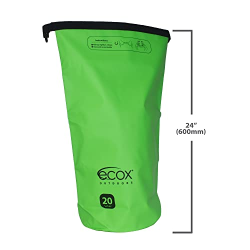 ecox Outdoors Waterproof Dry Bag for Outdoors Activities High Grade 500D PVC Construction Includes Waterproof Phone Case and Side Strap for Easy Carry 20L Green DB20LG