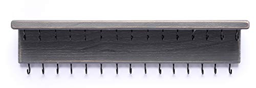 SANY DAYO HOME Jewelry Organizer with 30 Hooks and Cosmetics Shelf, 15 x 3 x 4 inches Wall Mounted Rustic Pine Wood Holder for Necklaces and Bracelets, Suitable for Kids and Adults (Gray) - color: 30 Hooks Grey