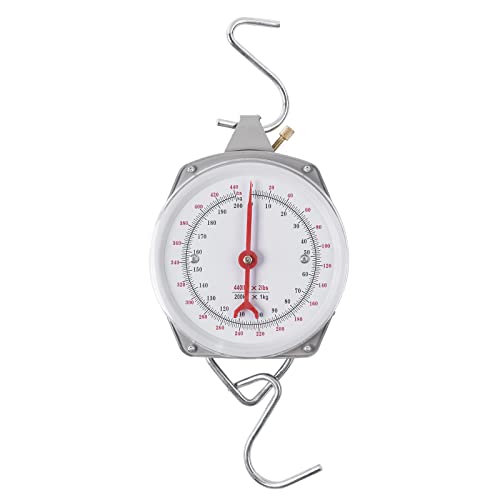 Mechanical Hanging Scales 440lb/200kg, High Accuracy Large Display Spring Dial Weight Scale Big Game Scale for Kitchen Fishing Hunting Farms - color: A:440 pounds/200kg-Gray