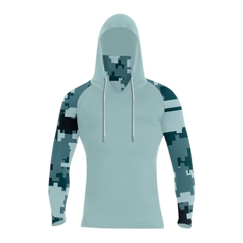 Hooded Fishing Shirts with Face Mask Cooling UPF 50+ Sun Protection Rash Guard Moisture Wicking Outdoor Boat Sun Shirt - color: A06-mint Green, size: Medium