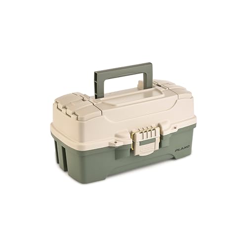 Plano One-Tray Tackle Box, Green/Tan, Rust-Proof Brass Latch, Top-Access Tray with Deep Storage, Made in the USA, Portable Fishing Gear Storage Organizer - color: Green/Tan, size: One-Tray, style: One-Tray