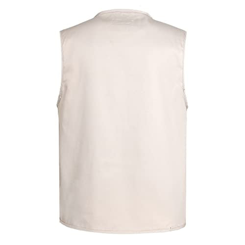 Men’s Fishing Vest Summer Outdoor Work Safari Travel Photo Vest with Multi Pockets - color: Beige, size: X-Small