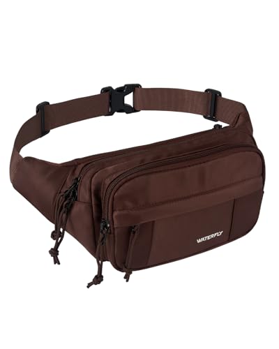 WATERFLY Fanny Pack Waist Packs: Large Crossbody Fanny Packs for Women Men with 5 Zipper Pockets Adjustable Strap Waist Bags Hip Pack for Traveling Cycling Running Hiking-Brown - color: Brown