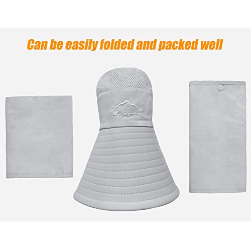 Fishing Hat for Men & Women, Outdoor UV Sun Protection Wide Brim Hat with Face Cover & Neck Flap - color: Grey