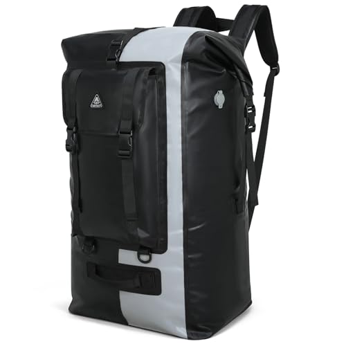 Haimont 100L Waterproof Backpack Large Roll Top Dry Backpacks Marine Dry Bags with Air Valve Travel Surfing Black/Grey - color: Black/Grey, size: 100L