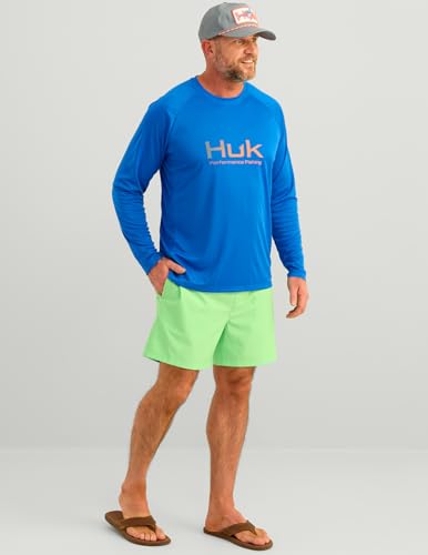 HUK Men's Pursuit Vented Long Sleeve Fishing Shirt (+30 UPF) - color: Ocean Blue, size: Small