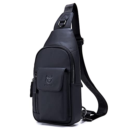 Hebetag Leather Sling Bag Hiking Daypack for Men Women Outdoor Travel Camping Fishing Crossbody Shoulder Chest Pack Casual Backpack - color: #09black