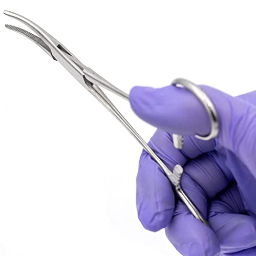 MABIS Precision Kelly Forceps [5‑Pack] Locking Hemostats, 3 Curved & 2 Straight, 5 1/2 Inch Tweezers Clamp Set, Stainless Steel, Fine Tip for First Aid, Sewing, Piercing Removal Tool, Fishing & DIY - size: Pack of 5, style: Combo Pack