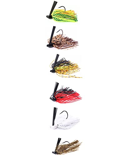 6Pcs-Weedless-Swimming-Jigs-Fishing-Lure,Saltwater Chatter Fish Baits for Bass Fishing Lures Jig Heads with Weed Guard Freshwater Crappie Artificial Bait Hooks Mix Color Skirts Kits for Pike Trout