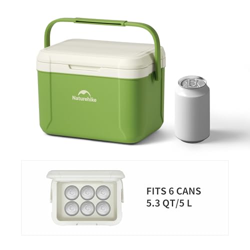 Naturehike 5.3/15/19 QT Hard Cooler, Insulated Ice Chest Box, Portable Ice Retention Cooler for Beach Camping Picnic Fishing Barbecue - color: Green, size: 5.3QT