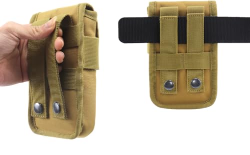MOLLE EDC Waist Tool Pouch with Key Ring for Fishing,Camping,Hiking | Soft fleece lining protects,4 card slots,cash pocket, pen holder,Adjustable strap holds phone firmly - color: Brown