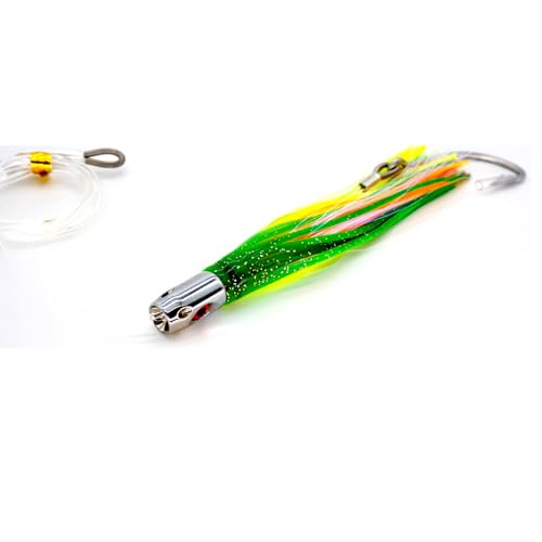 Trolling Tuna Lures Fishing Saltwater Lures Set of 6 Colors 6.5 Inch with Fully Rigged Teasers Squid,Bullet Head Offshore Jet Head Metal for Dolphin Wahoo