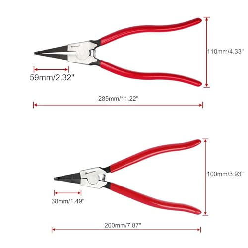 SPEEDWOX 2 Pcs Special Ring Retaining Ring Pliers Set Lock Ring Pliers Flat for Removing Installing Gearshift Locking Rings Angle Tip Circlip Plier Automobile Transmission Clutch Tool Fathers Day Gift - style: 8"&11"