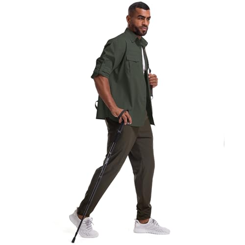 Mens Safari Sun Shirts UPF 50+ UV Sun Protection Long Sleeve Outdoor Quick Dry Fishing Hiking Gardening Shirts - color: 5051 Army Green, size: X-Large