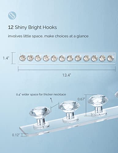 Mymazn 2 Pack Acrylic Necklaces Holder Hanging Jewelry Organizer Wall Mounted Necklace Hangers with 12 Hooks, Clear Jewelry Hangers for Necklace Organizer for Girls Women, Necklace Hooks for Wall - color: Clear - 2Pack