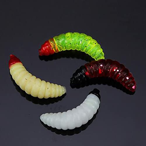 Eforcase 200PCS Bass Fishing Worms Lures, Soft Plastic Maggot Baits Bread Worm Fishing Lure, Fishing Bait Artificial Worms Fishing Lures Fake Maggots Bread Worm for Fishing and Prank Props