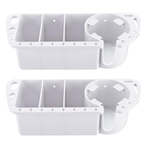 Boat Cup Holder, Boat Caddy Organizer, Multifunctional Boat Storage Organizer for Boat, Kayak, Pontoon, Bass Boat, Jon Boat - Fishing Tool Holder, Boat Fishing Accessories - color: White-2 Packs