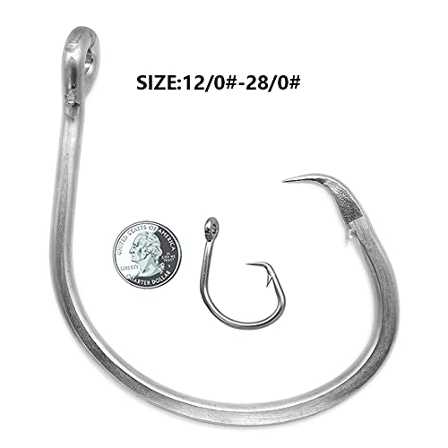 Giant Fishing Hook 6/0-28/0 Forged in-line Circle Hooks Shark & Swordfish &Tuna Hook Stainless Steel Big Game Hook Saltwater… - size: Size 15/0-Pack of 15