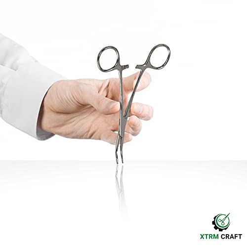 Precision Kelly Hemostat Forceps Locking Tweezers Clamp, Silver, Straight and Curved Stainless Steel (Curved, 7.25) - size: 7.25, style: Curved