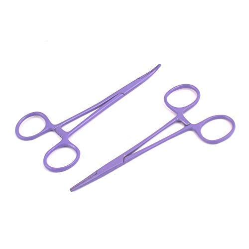 OdontoMed2011® Hemostat Forceps Locking Clamps Serrated Fishing Locking Forceps Clamp Fish Hook Remover Forceps (5" Straight & Curved, Full Purple) - color: Purple, size: 5" Straight & Curved