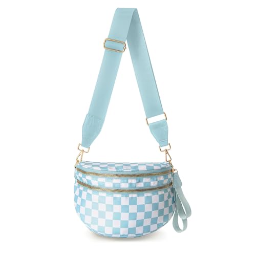 Crossbody Bags for Women, Spacious Nylon Belt Purse Fanny Packs, Crescent Oversized Checkered Bum Bag (Checkered - Blue) - color: Checkered - Blue