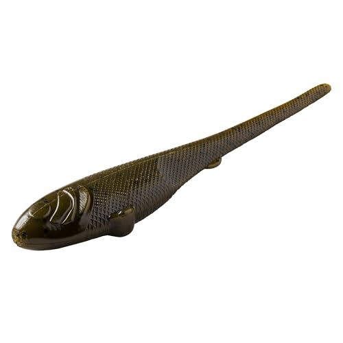 YUM Sniper Shad Soft Plastic – Realistic Minnow Bass Fishing Lure, Jig Head & Underspin Trailer, 3” 4” 5” Sizes, Multiple Colors - color: Green Pumpkin, size: 5"