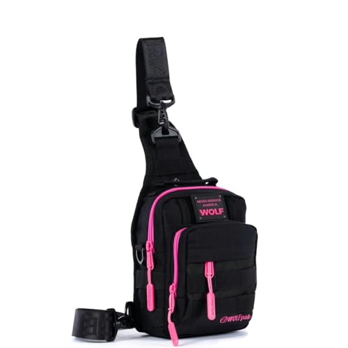 WOLFpak 4L Mini Tactical Sling Bag (Black Neon Pink) Compact Crossbody Backpack for Gym, Travel & EDC | Tactical Shoulder Bag with Multiple Pockets – Lightweight, Durable Sling Pack for Men & Women - color: Black Neon Pink