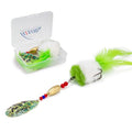 Pike Musky Walleye Fishing Lure Spinnerbait with Feathered Hooks Rooster Tail Fishing Lures Spoon Lures Baits with Tackle Box - color: Style A-Green