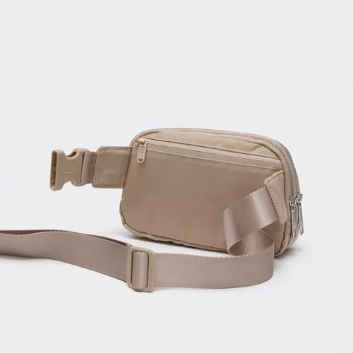 Pander Everywhere Belt Bag for Women, 5 Zipper Pockets Nylon Crossbody Fanny Pack Purse (Raw Linen). - color: Raw Linen