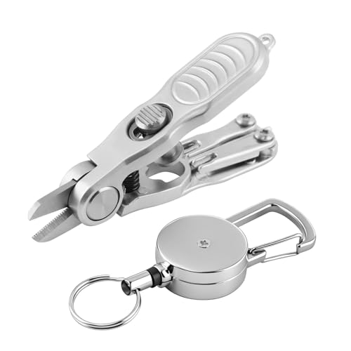 Fishing Line Cutter Tool, Fishing Scissors, Fly Tying Scissors, Multi-Function Folding Angler Accessory with Retractors and Knot Tying Tool, Stainless Steel Blades for Mono and Fluoro Lines