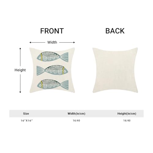 Coastal Blue Fish Pillow Covers 16x16 Inch Set of 2 Ocean Outdoor Throw Pillows Spring Summer Beach Nautical Pillowcase Linen Outdoor Decorative Cushion Covers for Bed Sofa Couch - color: Fish, size: 16" x 16" (Pack of 2)