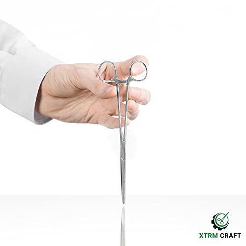 Precision Kelly Hemostat Forceps Locking Tweezers Clamp, Silver, Straight and Curved Stainless Steel (Straight, 9") - size: 9", style: Straight