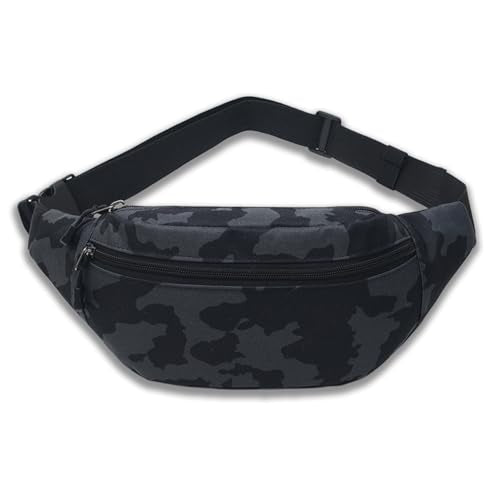 Camouflage Waist Bag, Dark Camo, 10x3x5.2in | Waterproof, Oxford Cloth, Multi-Layer, Sport Fanny Pack, Outdoor Phone Sling Bag - color: Dark Camo