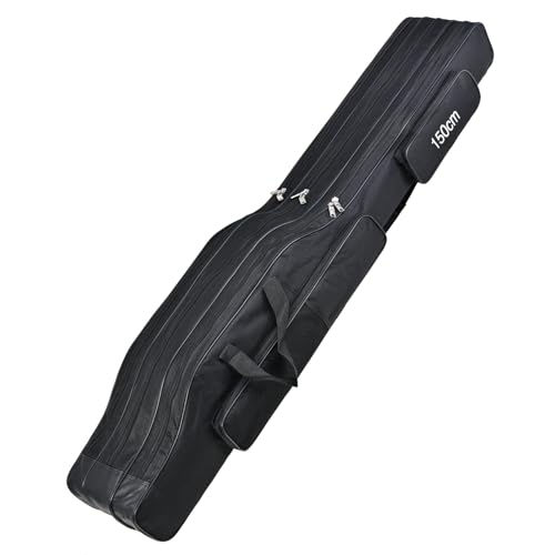 3 Layers Fishing Pole Bag,Portable 3 Layers Oxford Folding Rod Carry Case,Fishing Reel Tackle Storage Bag Case - color: Black, size: 150cm/59in