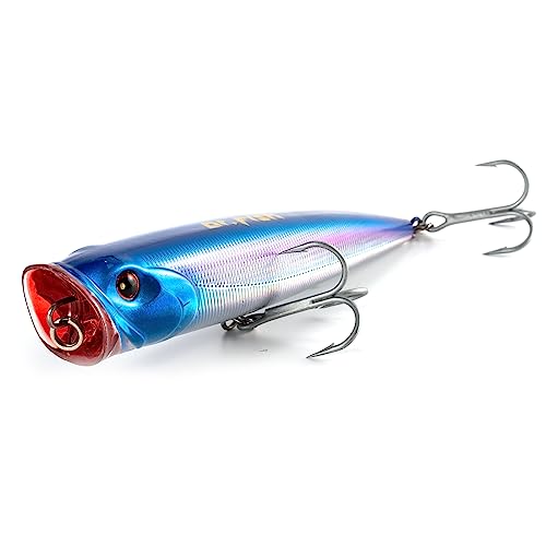 Dr.Fish Popper Saltwater Fishing Lures, 4/5.5 Inches GT Popper VMC Treble Hooks Surf Fishing Lures for Bass Striper Pike Salmon Offshore - color: Blue/Purple-1 Pack, size: 5.5"