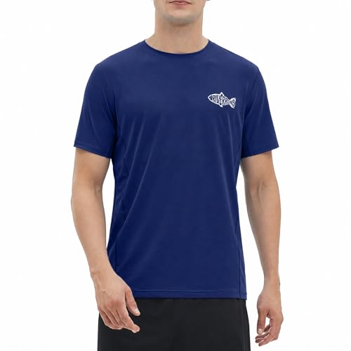 Riverruns Men's UPF 50+ Fishing Shirt, Quick Dry Cooling Short Sleeve Performance Tee with Breathable Mesh Back - color: Navy Blue, size: Medium