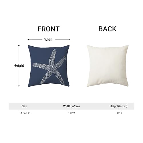 Navy Blue Coastal Pillow Covers 16x16 Inch Set of 2 Nautical Blue Starfish Coral Throw Pillows Spring Summer Beach Ocean Pillowcases Linen Outdoor Decorative Cushion Covers for Bed Sofa Couch - color: Navy Blue Starfish Coral, size: 16" x 16" (Pack of 2)